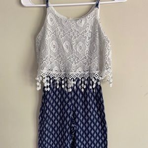 White Lace and Dark Blue Romper